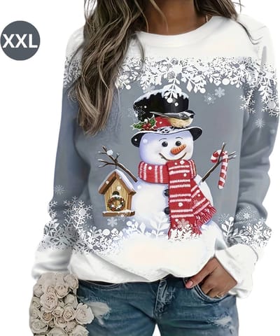 Nivard Kersttrui - Dames - Foute Kersttrui - Christmas Sweater - Kerst Sweater - Christmas Jumper - Pyjama - Pullover - Sneeuwpop - Grijs - Maat XXL