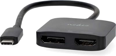 Nedis USB-C Adapter - USB 3.2 Gen 1 - USB-C Male - DisplayPort Female / HDMI Output - 8K@30Hz - 0.20 m - Rond - Vernikkeld - Zwart - Doos