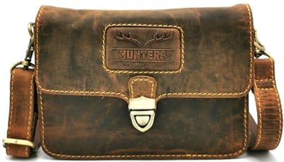 Hunters Leren Schoudertasje/Festivaltasje - Vintage leer - Kan ook aan de riem - (bxhxd) ca. 18cm x 12cm x 5cm