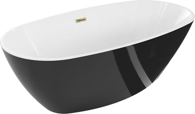 Mexen Eris vrijstaande badkuip 180 x 95 , wit/zwart, overloop goud - 53441809575-50