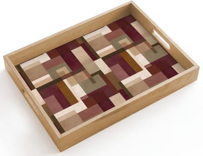 Dienblad hout 40x30 cm - Schootdienblad - Modern - Geometrie - Kleurrijk - Borrelplank rechthoek - Plateau dienbladen