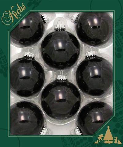 Krebs kerstballen - 8x - ebony zwart glans kleur - D7 cm - glas - kerstversiering - kerstboomversiering