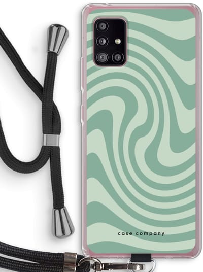 Case Company® - Hoesje met koord geschikt voor Samsung Galaxy A51 5G hoesje met Koord - Swirl Groen - Telefoonhoesje met Zwart Koord - Bescherming aan alle Kanten en Over de Schermrand