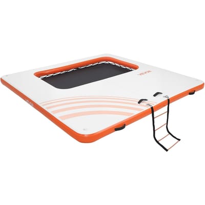 Ponton flottant gonflable, Plateforme de ponton gonflable 3,05x3,05 M, Tapis flottant air et eau antidérapant avec sac de transport portable et échelle amovible, Flottant