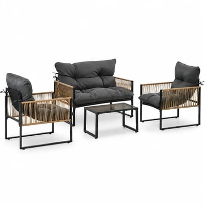 Innovastore Tuinset - Tuinmeubelset - Tuinmeubelen - Tuinstoel - Tuintafel - Glazen tafelblad - 4delige set - Antraciet