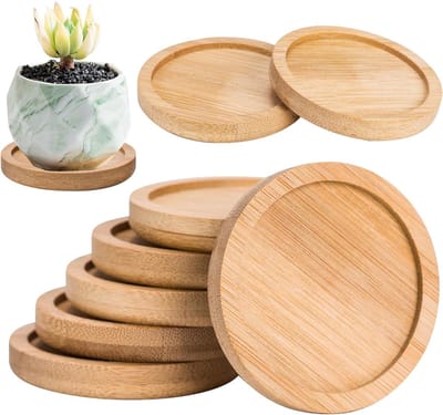 Set van 8 Onderzetters voor Bloempotten en Plantenhouders, Geschikt voor Binnen en Tuindecoratie met Ronde Houten Ontwerp - Duurzaam en Milieuvriendelijk