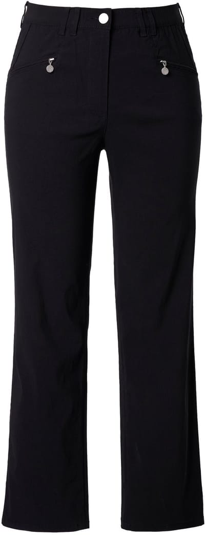 Ulla Popken - Dames - Bengaline broek Mony taps toelopende pijpen ritszakken - Zwart - Maat 104
