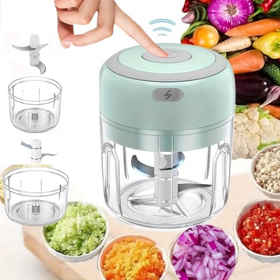 Mini keukenmachine 250 ml, vleesmolen, kleine keukenmachine met 3 roestvrijstalen messen, elektrische hakmolen, Geschikt voor vlees, groenten en fruit.