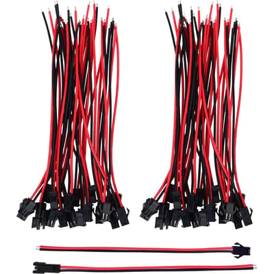 JST 2-Pin Cable Kit – 22AWG 135mm – 20 Pairs Male & Female – For RC Models, Car Audio, Adapters – Red/Black rouge