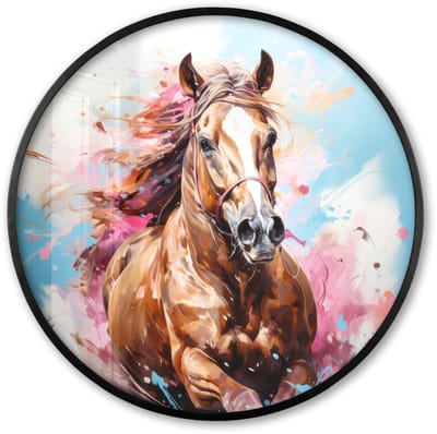 Poster in lijst Rond - Fotolijst 60x60 cm - Posters - Paard - Meisjes - Blauw - Roze - Ronde posterlijst zwart - Decoratie - Wanddecoratie woonkamer - Muurdecoratie slaapkamer
