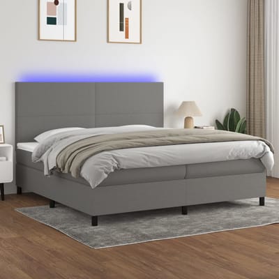 vidaXL - Boxspring - met - matras - en - LED - stof - donkergrijs - 200x200 - cm