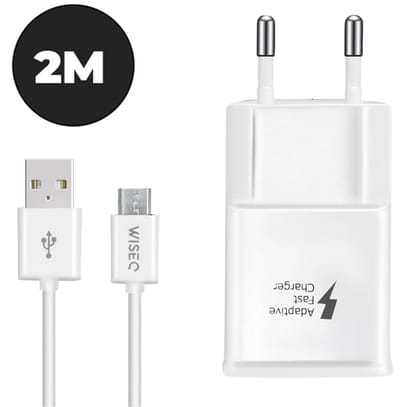 USB oplader geschikt voor Micro USB apparaten, Samsung, Huawei – USB adapter met Micro USB oplaadkabel 2 meter – wit – WiseQ