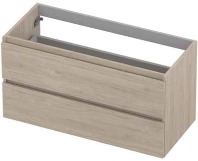 INK - Onderkast 2 Laden Greeploos met Houten Keerlijst - 1000x450x520 Mm - Ivoor Eiken