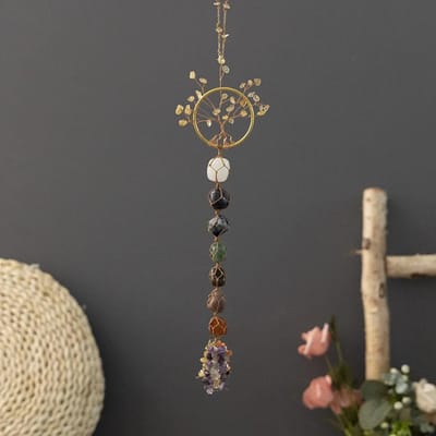 Pendentif carillon éolien en pierre brute de cristal Décoration murale en pierre précieuse en cristal Attrape-rêves Cristal moderne Décoration de chambre à coucher pour mariage 1PCS