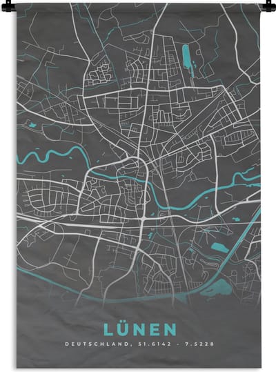 Wandkleed - Wanddoek - Duitsland – Blauw – Lünen – Stadskaart – Kaart – Plattegrond - 120x180 cm - Wandtapijt