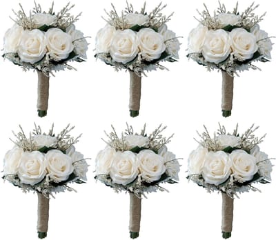 Bruidsboeketten Set - Kunstbloemen Boeketten - Bruiloft Decoratie - Zijden Stof Materiaal - 6 Stuks - Wit
