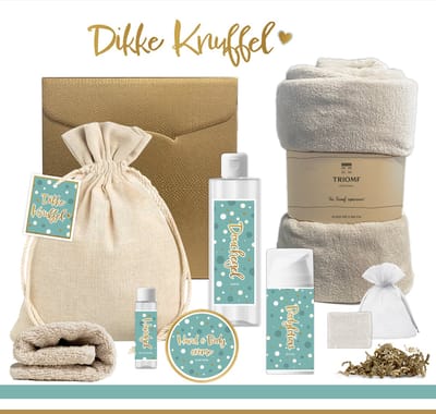 Geschenkset “Dikke Knuffel” - 8 producten - 1200 gram | Speciaal voor jou - Luxe Wellness Set - Bedankt Cadeau - Cadeaupakket Liefs - Kerstcadeau - Kerstpakket - Giftset Kerst - Speciaal voor jou - Vriendin - Meisje - Opkikkertje - Beterschap - Goud