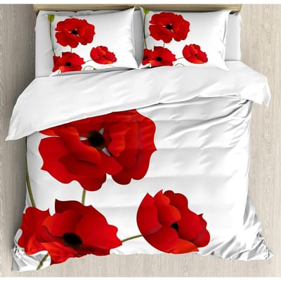 Bloemen Beddengoed Set Dekbed Dekbedovertrek Kussenslopen Klaprozen van Lente Seizoen Pastorale Bloemen Bot Beddengoedovertrek Tweepersoonsbed Set US Full(200x230cm)