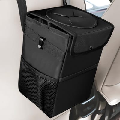 Autoafvalbak voor kamperen, autoafvalbak met deksel, opvouwbare afvalbak voor kamperen, waterdichte kampeer-afvalbak, opvouwbare auto-organizer voor auto-interieur, zwart