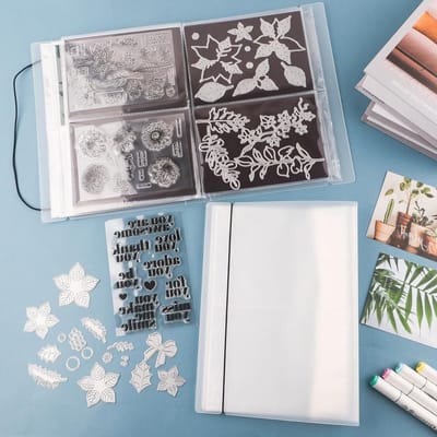Grote doorzichtige sticker foto-opslagalbum met 20 pagina's en 80 zakjes; organizer voor postkaarten, stempels en snijmessen