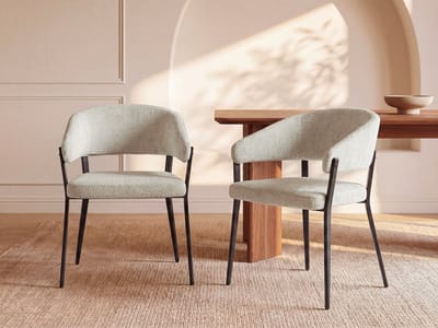Vente-unique Set van 6 stoelen met armleuningen van stof en zwart metaal - Beige - AVRELA