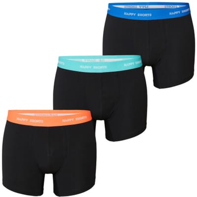 Happy Shorts Heren Boxershorts Trunks Effen Zwart 3-Pack - Maat M
