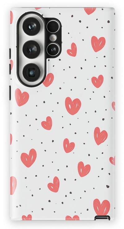 Tough Hoesje met Hartjes Samsung Galaxy S23 Ultra | Little Love Tough Case Geschikt voor Mag | Hartjes Print Backcover Samsung Galaxy S23 Ultra Cherry Hearts