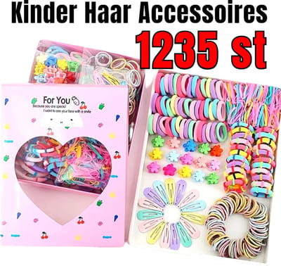 Allernieuwste.nl® 1235 STUKS Haaraccessoires voor Kinderen Haarspeldjes Haarclips Haarelastiekjes Kinderelastieken KinderCadeau - MIX 1235 STUKS
