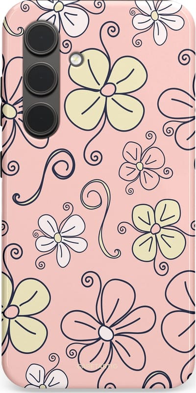 Casetastic hoesje geschikt voor Samsung Galaxy S24 - Dubbellaagse bescherming - Pastel Perzik Doodle Peach Bloemen - Fashion Case - Zand Zilver Lichtroze