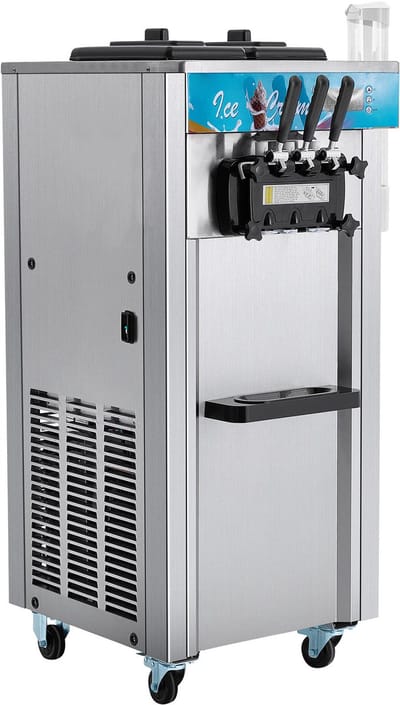 Commerciële softijsmachine, 21-31 l/u output, vrijstaand model met 3 smaken, 2 x 5,5 l roestvrijstalen cilinders, LED-bedieningspaneel, automatische voorkoeling, geschikt voor restaurants en bars