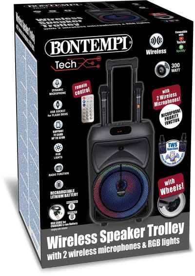 Bontempi - Draadloze trolley Speaker - met 2 draadloze microfoons - lichteffecten