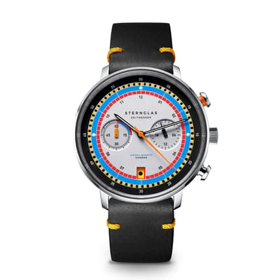 Sternglas S01-HC36-VI22 HAMBURG Heren Horloge - Saffierglas - Staal/Leer - Geel/Zilverkleurig/Zwart - Ø 42 mm - Quartz - Gesp - 5 ATM (douchen)