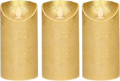 Anna's Collection Led kaars/stompkaars - 3x - goud - H15 x D7,5 cm - wax - bewegende vlam