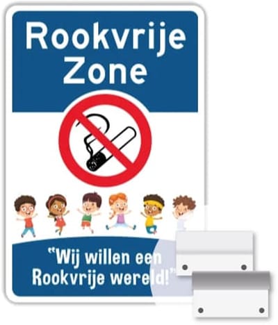 Bord Rookvrije zone - Kinderen - Weerbestendig Aluminium - 40x60 cm - Bevestiging: Met muur-/ wandmontage beugels