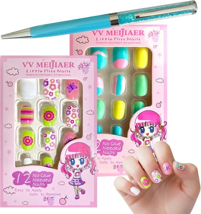 Plaknagels voor Kinderen - 2 x 12 Nepnagels - Geen Lijm Nodig - British