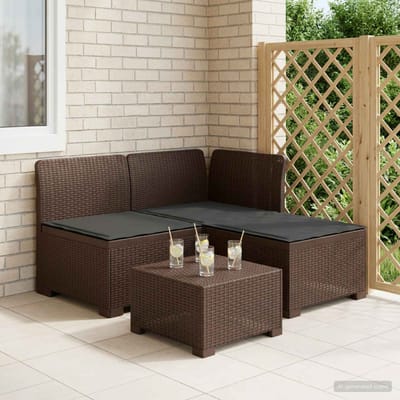 vidaXL - 3-Zits - Tu - bank - met - Kussens - Rattan - Look - 3-zits - PP - Bruin