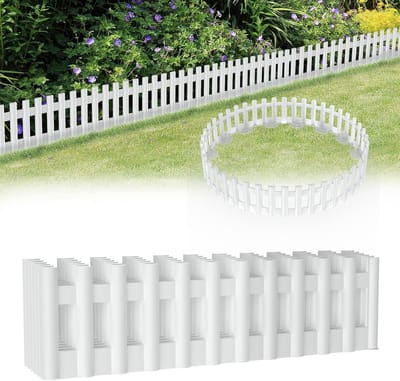 Gazonranden Imitatiehout - Bloembedrand Palissade - Tuin Afscheiden - UV- en Weerbestendig - 6 Stuks 43x12cm - Wit