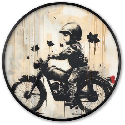 Poster in lijst Rond - Fotolijst 60x60 cm - Posters - Street art - Motor - Jongen - Graffiti - Banksy Style - Ronde posterlijst zwart - Decoratie - Wanddecoratie woonkamer - Muurdecoratie slaapkamer