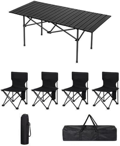 Campingtafel met stoelen - Opvouwbare set - Buitenactiviteiten - Lichtgewicht draagbaar - 120 cm - Zwart