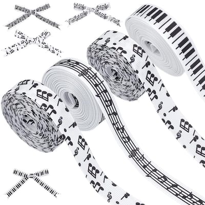 Dailygoods- Muzieknoot Lint 4 Rollen - 20 Meter - 5/8 Inch - Polyester Knutsellint - Decoratie Lint - Geschenkverpakking - Bruiloft/Muziekfeest Decoratie - Decoratielint