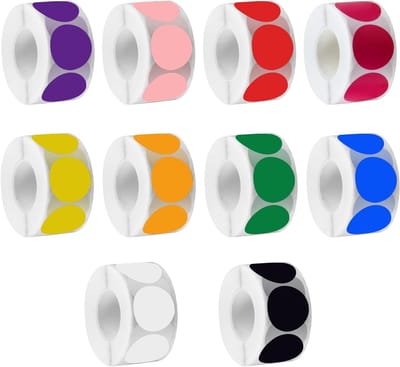 Kleurige ronde zelfklevende stickers, 5000 stuks in 10 rollen, 25 mm voor labeling en organisatie