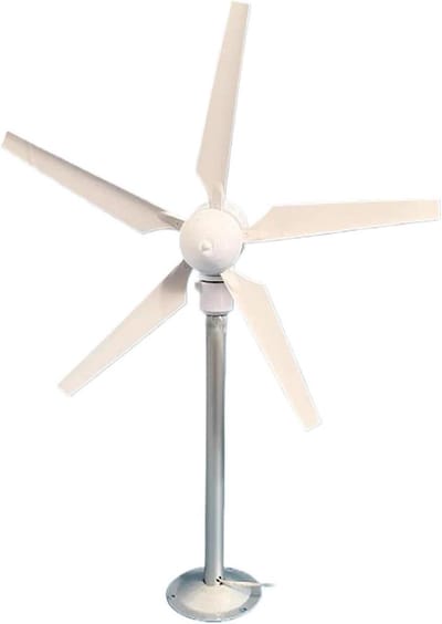 Mini Windturbine - Model Molen - Hernieuwbare Energie - Vijf Bladen - 48 cm Hoog - Wit Zilvergrijs Zwart