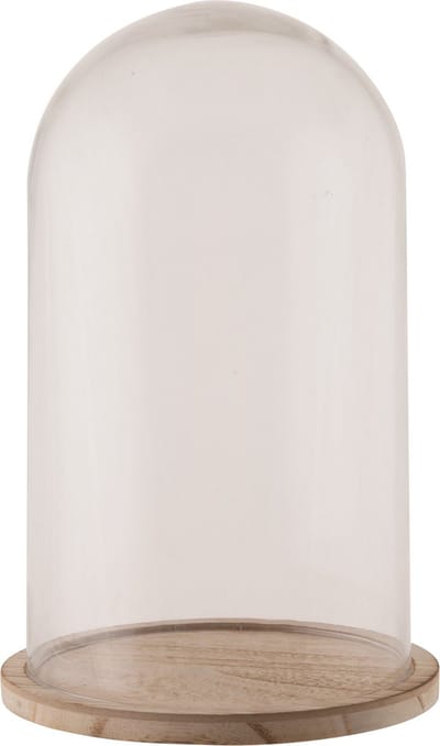 Bellatio design decoratie stolp - glas - houten plateau - D18 x H28 cm