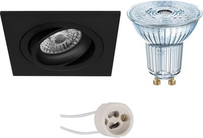LED Spot Set - LEDVANCE Parathom PAR16 940 36D - Proma Borny Pro - GU10 Fitting - Dimbaar - Inbouw Vierkant - Mat Zwart - 3.4W - Natuurlijk Wit 4000K - Kantelbaar - 92mm