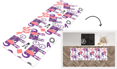 Keukenloper - Loper keuken - Olifanten - Bladeren - Paars - Patroon - 150x50 cm - Keukenloper vinyl