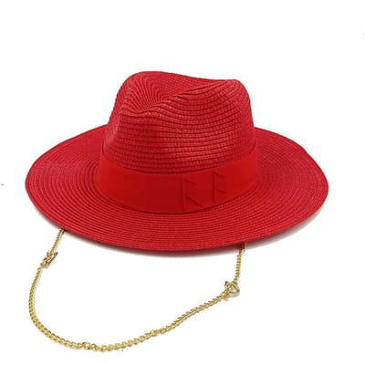 Dames Hoed Zout Gras Stro Hoed Letter Jazz Zon Hoed Mannen En Vrouwen Zomer Panama Jazz Hoed Buiten Vakantie Strand Zon Hoed Groothandel 56-58cm red