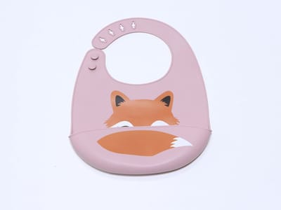 Silicone Slabbetje Roze met Opvangrand en Vrolijke Dierenprint - Slabbetje Baby - Slabbertjes Baby