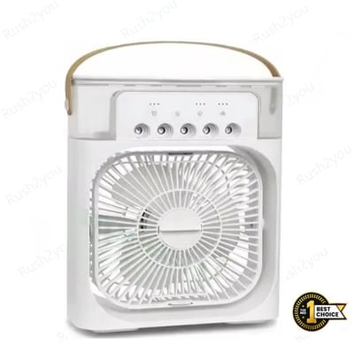 Ventilator - Mini Airco - Airco Met Water & Ijsblokjes - Draagbare Luchtkoeler - Aroma Diffuser - 3 In 1 - 3 Snelheden - Sfeerverlichting - Air Cooler - Wit - White -
