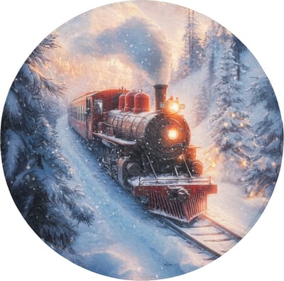 Badmat rond 70x70 cm - Antislip - Kersttrein - Sneeuw - Winter - Kerst - Badmatten voor badkamer - Badkamermat - Douchemat - Ronde badkamer mat
