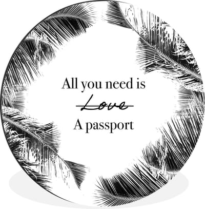 WallCircle - Wandcirkel - Muurcirkel - Spreuken - Quotes - All you need is a passport - Paspoort - Aluminium - Dibond - 30x30 cm - Binnen en Buiten
